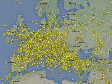 Актуална към 9 часа информация за полетите над Европа / FlightRadar24