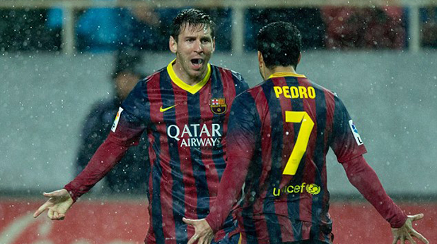 меси и педро при 4-1 като гост на севиля февруари 2014, меси бележи два меси и педро при 4-1 като гост на севиля февруари 2014, меси бележи два