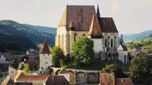 биертран, румъния, трансилвания, църква, пейзаж, градче